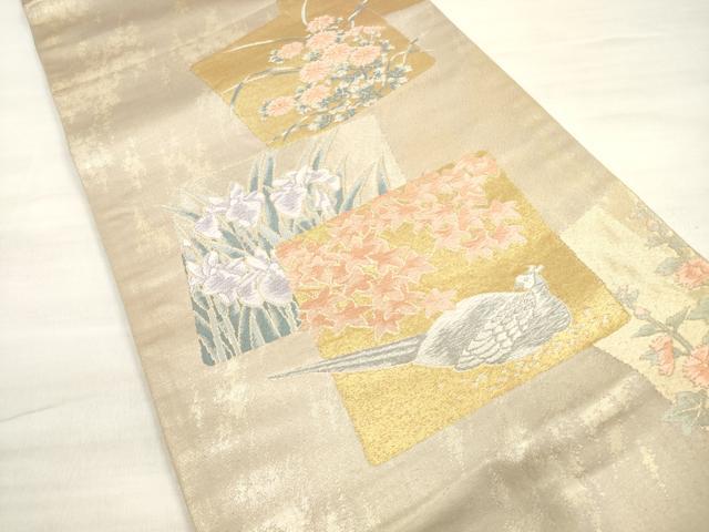 平和屋着物◎六通柄袋帯 唐織 色紙重ね花鳥文 金銀糸 三越扱い 正絹 逸品 DABE2319xg