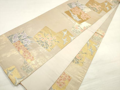 平和屋着物◎六通柄袋帯 唐織 色紙重ね花鳥文 金銀糸 三越扱い 正絹 逸品 DABE2319xg