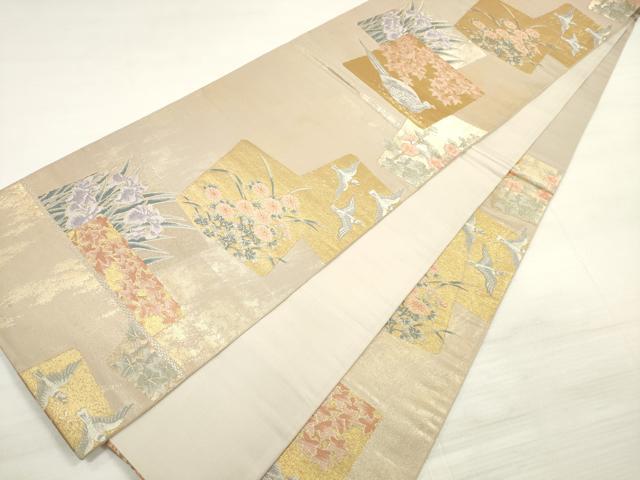 平和屋着物◎六通柄袋帯 唐織 色紙重ね花鳥文 金銀糸 三越扱い 正絹 逸品 DABE2319xg