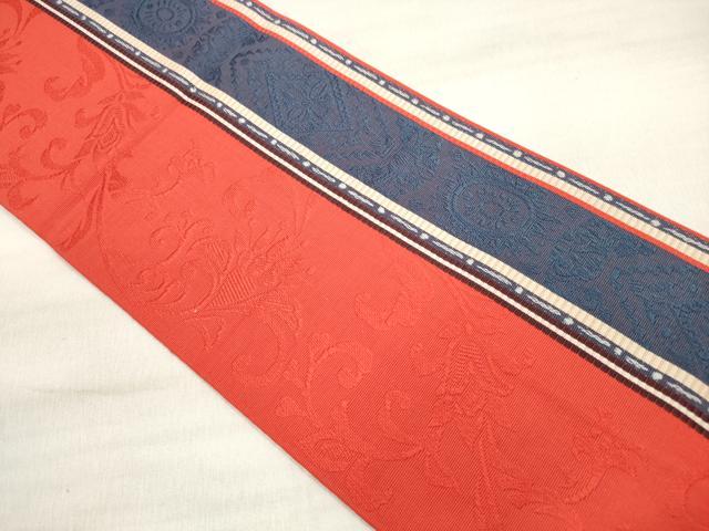 平和屋着物◎本場筑前博多織　半幅帯　更紗花間道　脇山忠道作　証紙付き　正絹　逸品　DABE2373xg