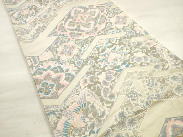 平和屋着物◎六通柄袋帯　唐織　松皮菱華文　プラチナ箔　正絹　逸品　DABE2387xg