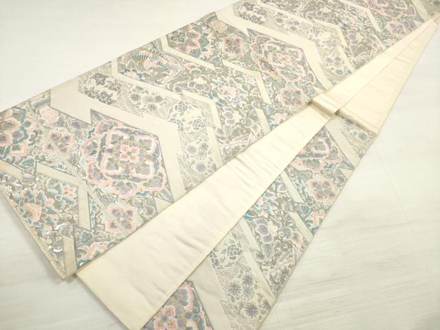 平和屋着物◎六通柄袋帯　唐織　松皮菱華文　プラチナ箔　正絹　逸品　DABE2387xg