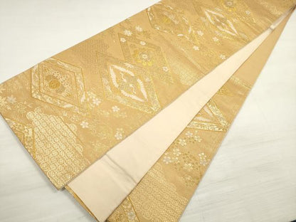 平和屋着物◎六通柄　京袋帯　双鶴花文　金糸　正絹　逸品　DABE2389xg
