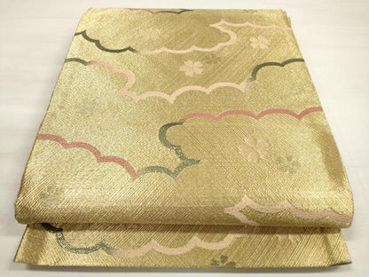 平和屋着物◎佐賀錦　六通柄袋帯　雲取り舞桜文　金糸　正絹　逸品　DABE2391xg