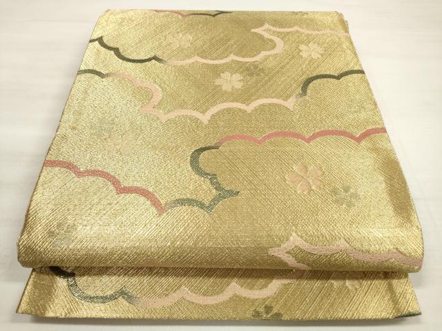 平和屋着物◎佐賀錦　六通柄袋帯　雲取り舞桜文　金糸　正絹　逸品　DABE2391xg