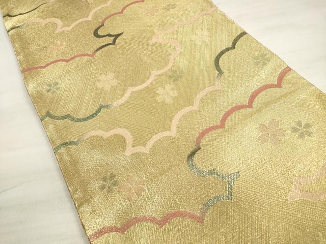 平和屋着物◎佐賀錦　六通柄袋帯　雲取り舞桜文　金糸　正絹　逸品　DABE2391xg
