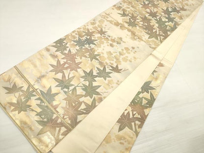 平和屋着物◎六通柄袋帯 枝梅楓文 金糸 正絹 逸品 DABE2403xg