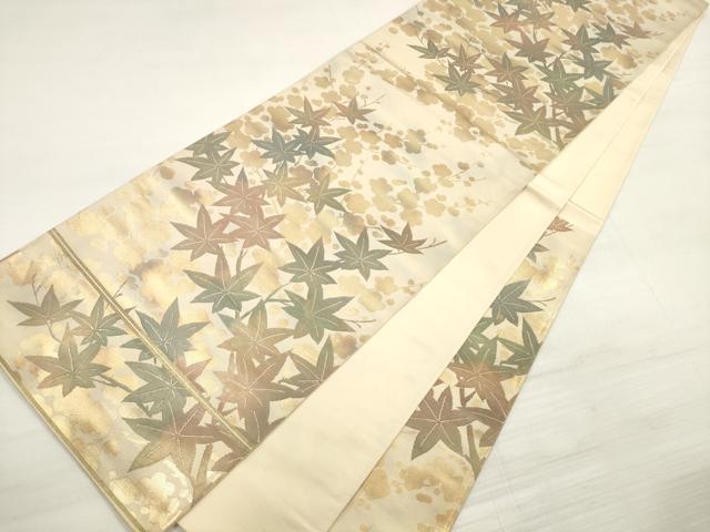 平和屋着物◎六通柄袋帯 枝梅楓文 金糸 正絹 逸品 DABE2403xg