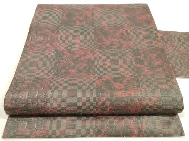 平和屋着物◎九寸名古屋帯　変わり市松文　正絹　逸品　DABE2412xg