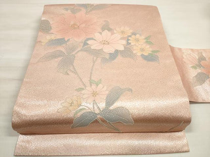 平和屋着物◎中国三大刺繍　相良刺繍　九寸名古屋帯　草花文　金銀糸　正絹　逸品　DABE2418xg