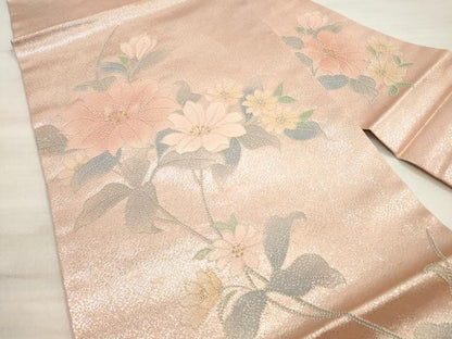 平和屋着物◎中国三大刺繍　相良刺繍　九寸名古屋帯　草花文　金銀糸　正絹　逸品　DABE2418xg