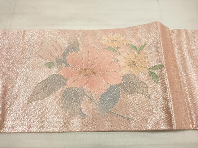 平和屋着物◎中国三大刺繍　相良刺繍　九寸名古屋帯　草花文　金銀糸　正絹　逸品　DABE2418xg
