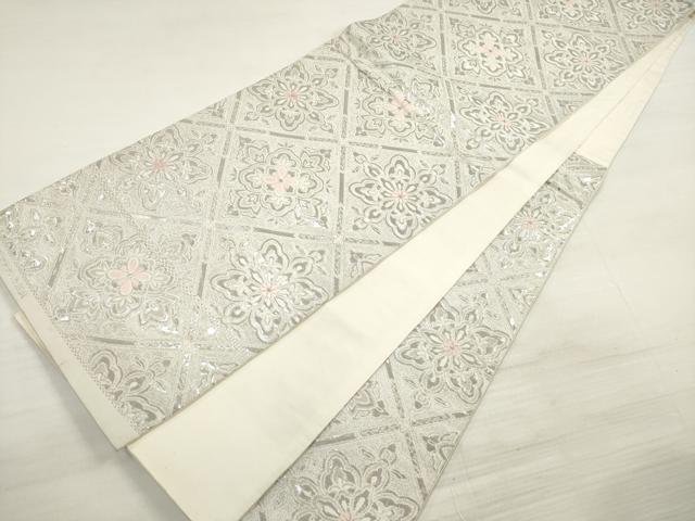平和屋着物◎六通柄袋帯　唐織　天井正倉院花文　プラチナ二重箔織　正絹　逸品　DABE2422xg