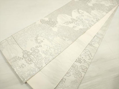 平和屋着物◎西陣　六通柄袋帯　唐織　流水花鳥文　銀糸　正絹　逸品　DABE2424xg