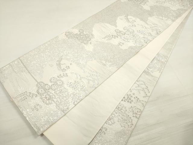 平和屋着物◎西陣　六通柄袋帯　唐織　流水花鳥文　銀糸　正絹　逸品　DABE2424xg