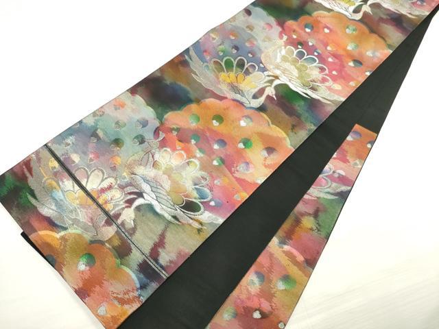 平和屋着物◎六通柄袋帯 孔雀文 銀糸 正絹 逸品 DABE2430xg