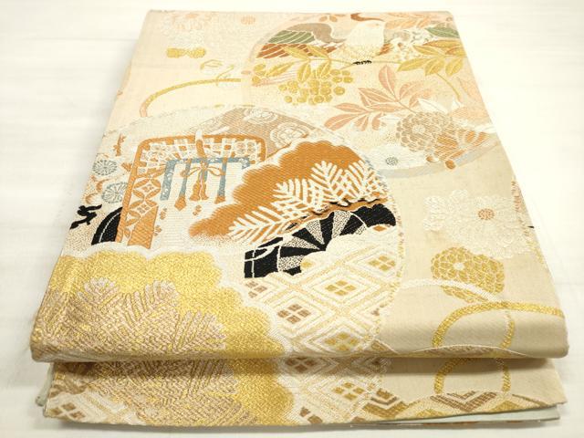平和屋着物◎全通柄 京袋帯 唐織 御所車花鳥丸文 金銀糸 正絹 逸品 DABE2437xg