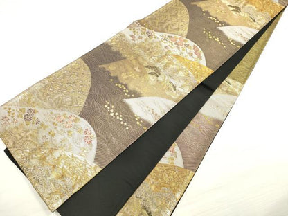 平和屋着物◎六通柄袋帯 立波遠山花鳥文 金糸 正絹 逸品 DABE2441xg