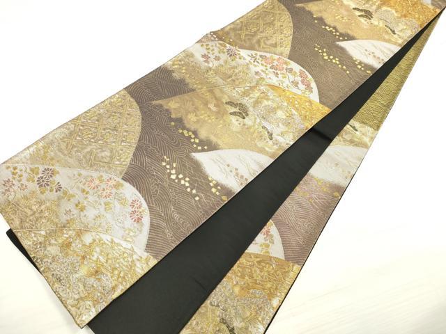 平和屋着物◎六通柄袋帯 立波遠山花鳥文 金糸 正絹 逸品 DABE2441xg