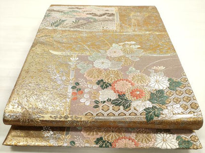平和屋着物◎六通柄袋帯 唐織 美也古錦 吉祥渡橋花文 正絹 逸品 DABE2457xg