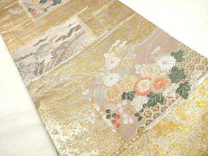 平和屋着物◎六通柄袋帯 唐織 美也古錦 吉祥渡橋花文 正絹 逸品 DABE2457xg