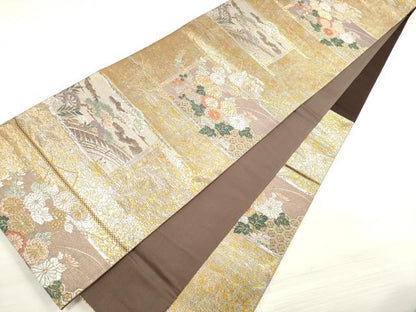 平和屋着物◎六通柄袋帯 唐織 美也古錦 吉祥渡橋花文 正絹 逸品 DABE2457xg