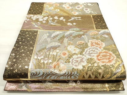 平和屋着物◎六通柄袋帯 唐織 天井蒔絵文 金銀糸 正絹 逸品 DABE2459xg