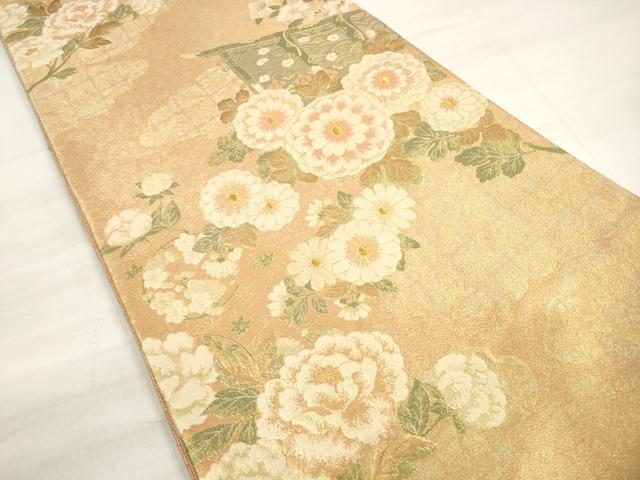 平和屋着物◎六通柄袋帯 雲取り几帳花文 金糸 正絹 逸品 DABE2460xg