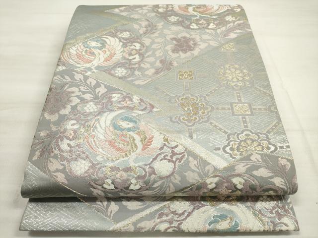 平和屋着物◎六通柄袋帯 唐織 松皮菱 鳳凰更紗花文 金銀糸 正絹 逸品 DABE2462xg