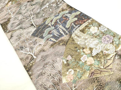 平和屋着物◎六通柄袋帯 唐織 九百錦 錦描林波文 金銀糸 正絹 逸品 DABE2463xg