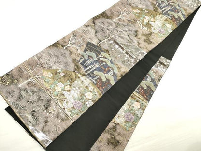 平和屋着物◎六通柄袋帯 唐織 九百錦 錦描林波文 金銀糸 正絹 逸品 DABE2463xg