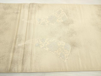 平和屋着物◎太鼓柄袋帯 地紙更紗花文 銀糸 正絹 逸品 DABE2467xg
