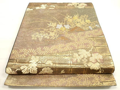 平和屋着物◎西陣 六通柄袋帯 草花文 金銀糸 証紙付き 正絹 逸品 DABE2470xg