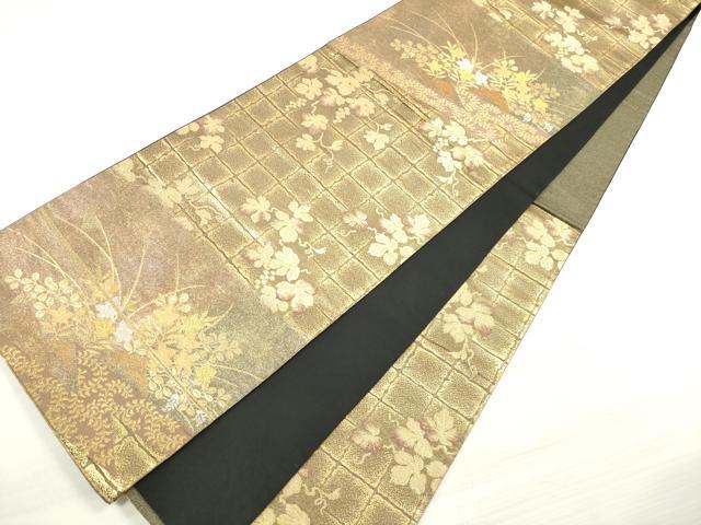 平和屋着物◎西陣 六通柄袋帯 草花文 金銀糸 証紙付き 正絹 逸品 DABE2470xg