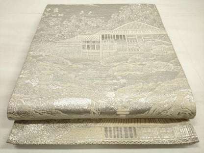 平和屋着物◎六通柄袋帯 唐織 風景文 プラチナ銀箔二重織 正絹 逸品 DABE2471xg