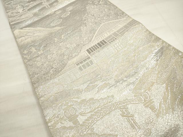 平和屋着物◎六通柄袋帯 唐織 風景文 プラチナ銀箔二重織 正絹 逸品 DABE2471xg