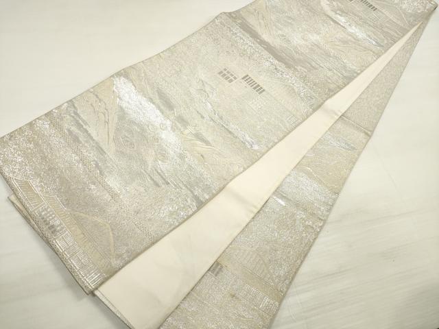 平和屋着物◎六通柄袋帯 唐織 風景文 プラチナ銀箔二重織 正絹 逸品 DABE2471xg