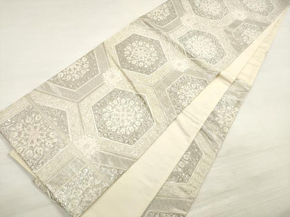 平和屋着物◎六通柄袋帯 唐織 九百錦 清雅亀甲文 プラチナ箔 正絹 逸品 DABE2472xg