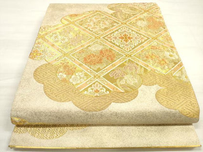 平和屋着物◎六通柄袋帯 唐織 雲取り天井花文 金糸 正絹 逸品 DABE2504xg