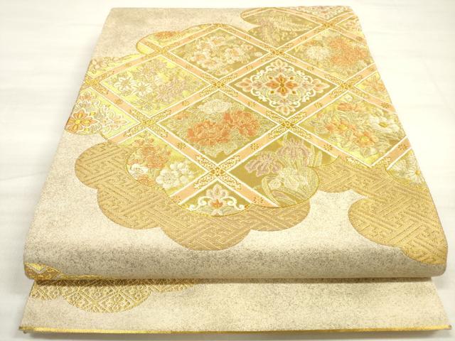 平和屋着物◎六通柄袋帯 唐織 雲取り天井花文 金糸 正絹 逸品 DABE2504xg