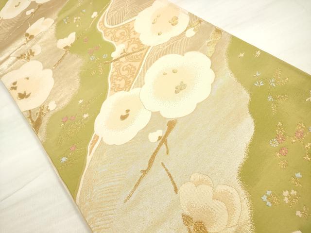 平和屋着物◎六通柄袋帯　立波枝梅文　金糸　正絹　逸品　DABE2506xg