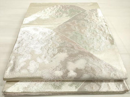 平和屋着物◎六通柄袋帯　雲源　遠山文　銀糸　正絹　逸品　DABE2510xg