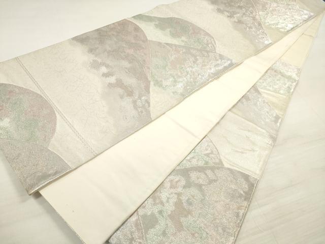 平和屋着物◎六通柄袋帯　雲源　遠山文　銀糸　正絹　逸品　DABE2510xg