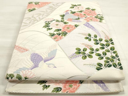 平和屋着物◎六通柄袋帯　花鳥文　銀彩　正絹　逸品　DABE2516xg