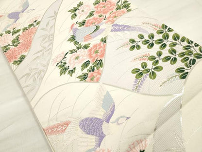 平和屋着物◎六通柄袋帯　花鳥文　銀彩　正絹　逸品　DABE2516xg