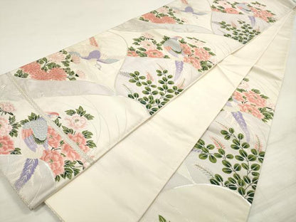 平和屋着物◎六通柄袋帯　花鳥文　銀彩　正絹　逸品　DABE2516xg