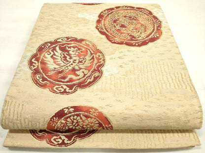 平和屋着物◎六通柄袋帯　唐織　鏡裏鳳凰花文　龍　金糸　正絹　逸品　DABE2518xg
