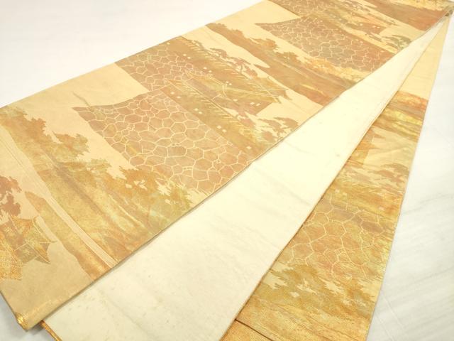 平和屋着物◎六通柄袋帯　風景文　金糸　正絹　逸品　DABE2520xg