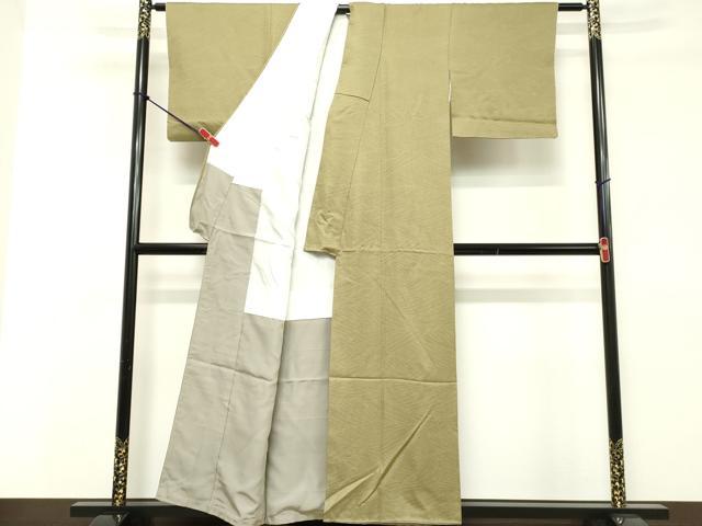 平和屋着物■上質な色無地 立波地紋 青朽葉色 正絹 逸品 DABE2522cd