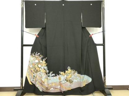 平和屋着物■豪華黒留袖　花車文　暈し染め　金彩　正絹　逸品　DABE2527cd
